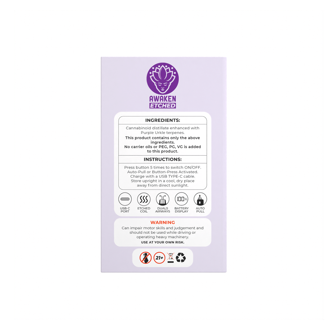 1ml Purple Urkle Etched Disposable Vape