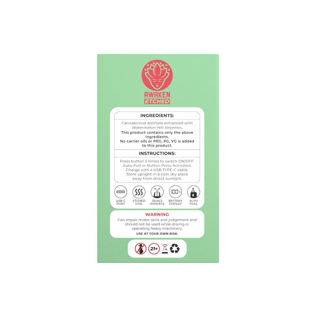 1ml Watermelon Yeti Etched Disposable Vape